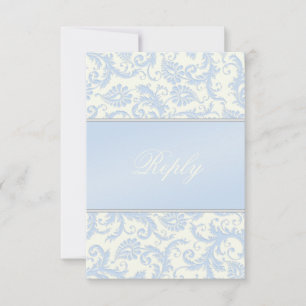 Tarjeta de respuesta Regal Blue and Ivory Damask