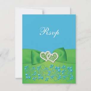 Tarjeta de respuesta RIBBON Blue Green Floral Hear