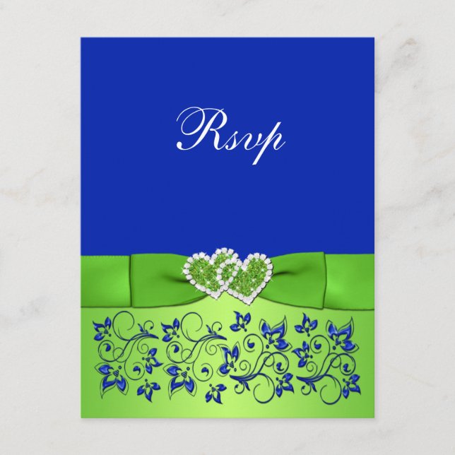 Tarjeta de respuesta RIBBON Blue Green Floral Hear (Anverso)