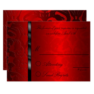 Tarjeta de respuesta roja de Damask de Relieve met