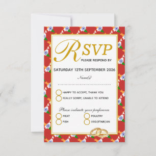 Tarjeta de respuesta ROJA RSVP para celebración de