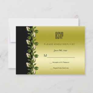Tarjeta de respuesta romántica floral chic oro y n