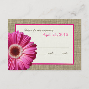 Tarjeta de respuesta rosa Burlap y Daisy