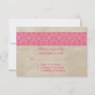 Tarjeta de respuesta rosa Rústica de encaje