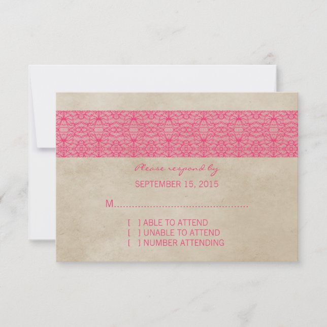 Tarjeta de respuesta rosa Rústica de encaje (Anverso)