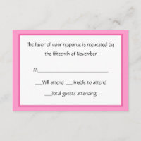 Tarjeta de respuesta rosa y blanca para todos los