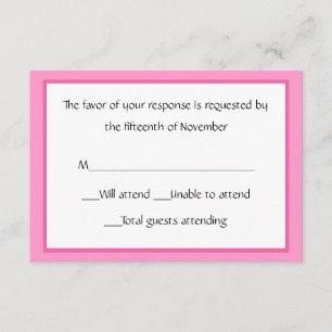 Tarjeta de respuesta rosa y blanca para todos los 