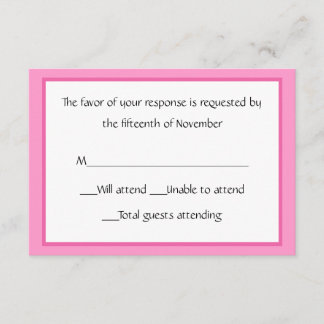 Tarjeta de respuesta rosa y blanca para todos los 