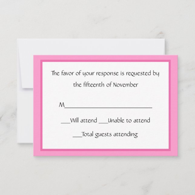 Tarjeta de respuesta rosa y blanca para todos los  (Anverso)