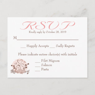 Tarjeta de respuesta rosa y marrón RSVP Lovebirds