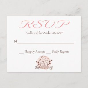Tarjeta de respuesta rosa y marrón RSVP Lovebirds