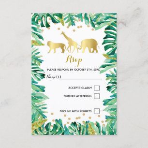 Tarjeta de respuesta RSVP animales de la selva bot