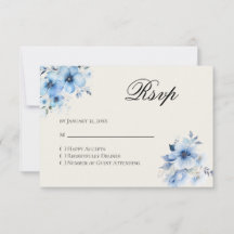 Tarjeta de respuesta RSVP azul de Quinceañera