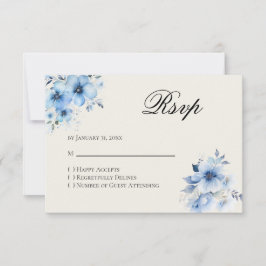 Tarjeta de respuesta RSVP azul de Quinceañera