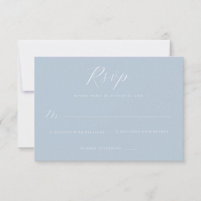 Tarjeta de respuesta RSVP Azul Elegante (Anverso)