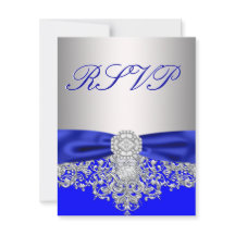 Tarjeta de respuesta RSVP azul real y plata