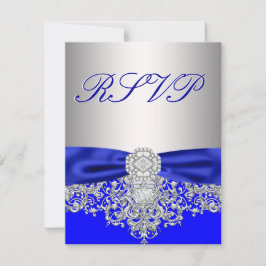 Tarjeta de respuesta RSVP azul real y plata