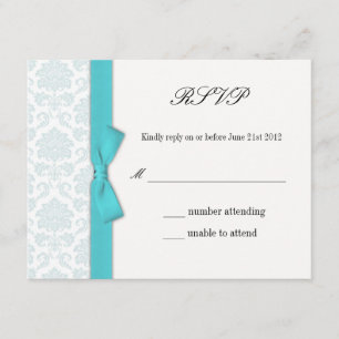 Tarjeta de respuesta RSVP azul turquesa claro