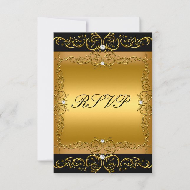 Tarjeta de respuesta RSVP Black Gold Todos los eve (Anverso)