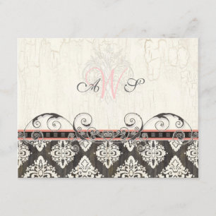 Tarjeta de respuesta RSVP (Black 'n White Damask)