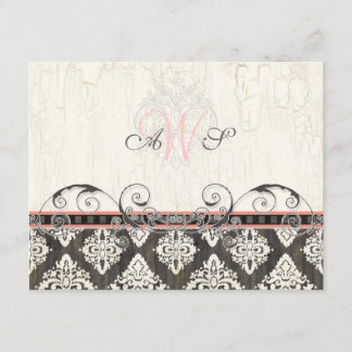 Tarjeta de respuesta RSVP (Black 'n White Damask) 