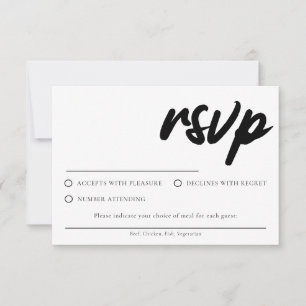 Tarjeta de respuesta RSVP blanca simple con opción