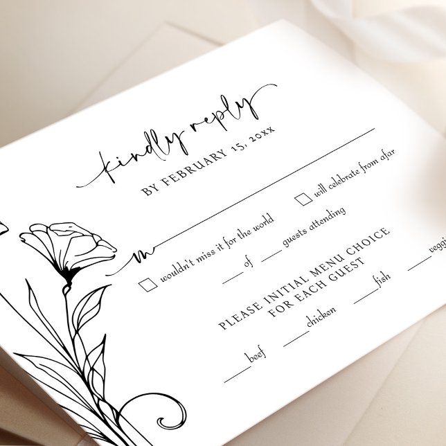Tarjeta de respuesta RSVP Boda blanco negro Minima (Subido por el creador)