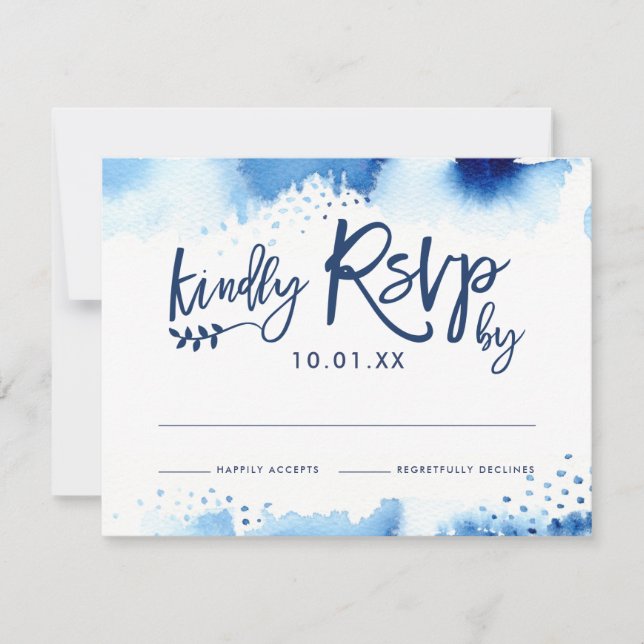 TARJETA DE RESPUESTA RSVP color de agua azul marin (Anverso)