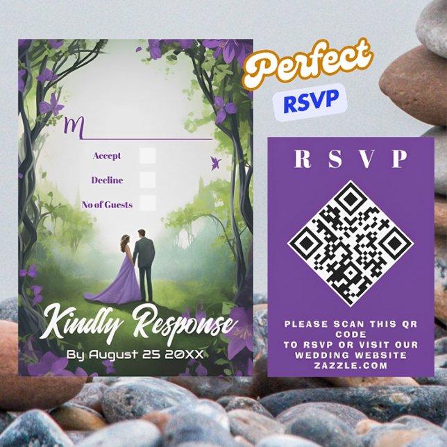 Tarjeta de respuesta RSVP con código QR de boda co (Subido por el creador)