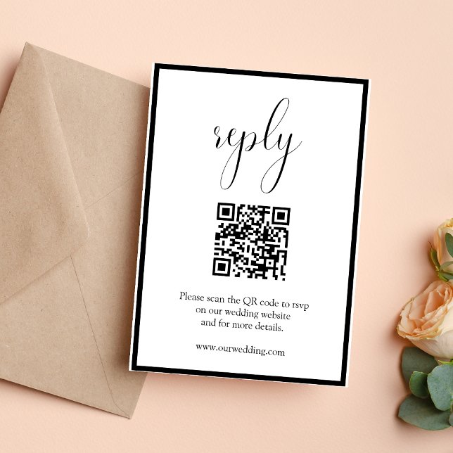 Tarjeta de Respuesta RSVP con Código QR para Boda  (Modern minimal QR code RSVP card makes guest responses quick and effortless for weddings)