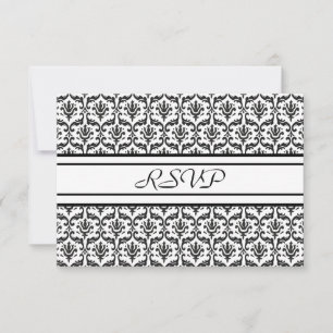 Tarjeta de respuesta RSVP con damasco elegante en