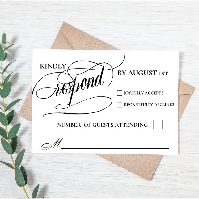 Tarjeta de respuesta RSVP con guión de caligrafía  (Calligraphy Script Elegant Simple Modern Wedding Response Card )