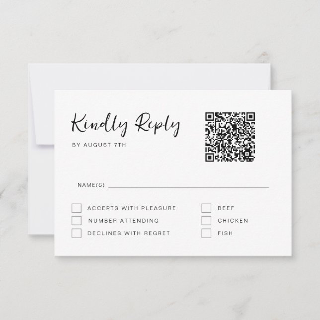 Tarjeta de respuesta RSVP con letra moderna en bla (Anverso)
