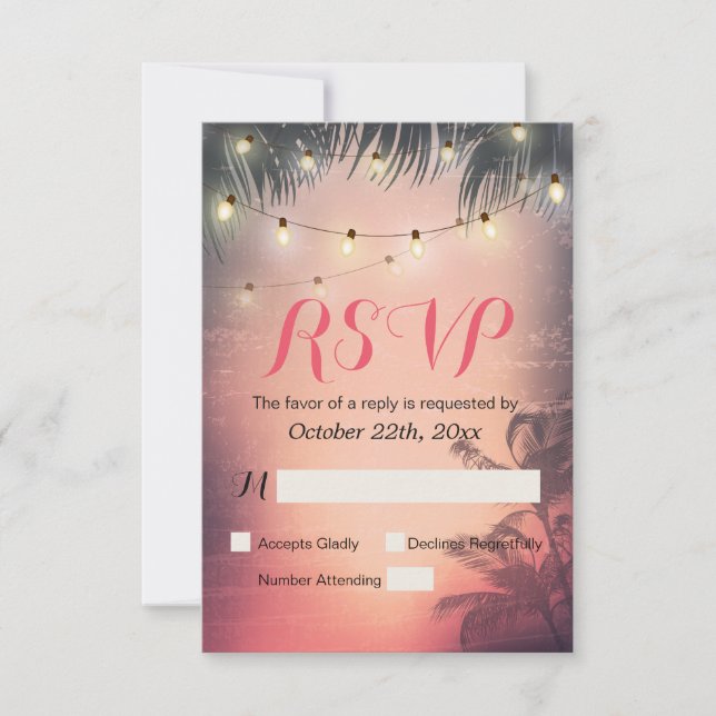 Tarjeta de respuesta RSVP con luz de cadena y pues (Anverso)