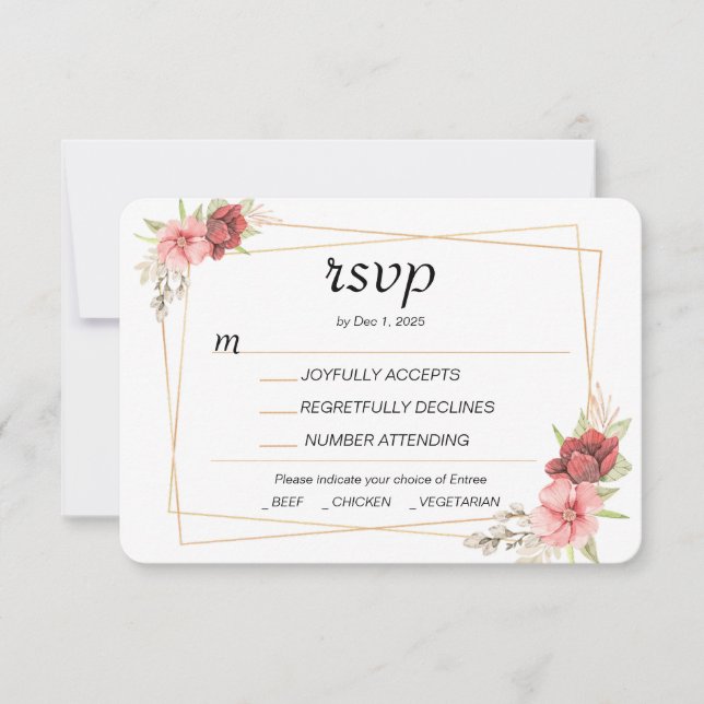 Tarjeta de respuesta RSVP con marco dorado (Anverso)
