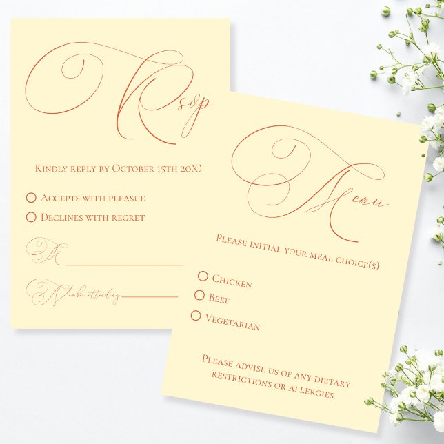 Tarjeta de respuesta RSVP con selección de comida  (Sunset Hues RSVP with Meal Choice Response Card)