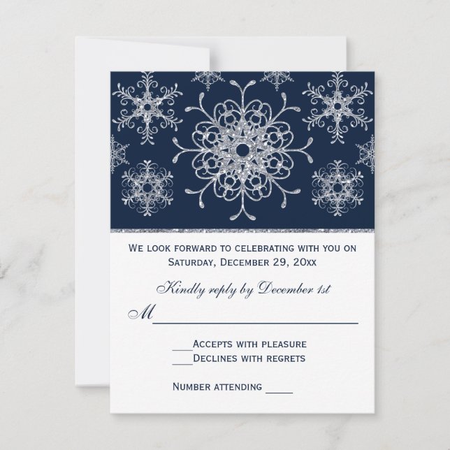 Tarjeta de respuesta RSVP Copos de Nieve BRILLO Pl (Anverso)