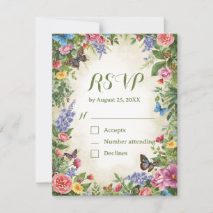 Tarjeta de respuesta RSVP de acuarela de flores si