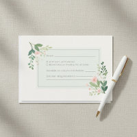 Tarjeta de respuesta RSVP de acuarela floral verde