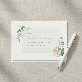 Tarjeta de respuesta RSVP de acuarela floral verde