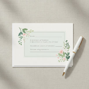 Tarjeta de respuesta RSVP de acuarela floral verde