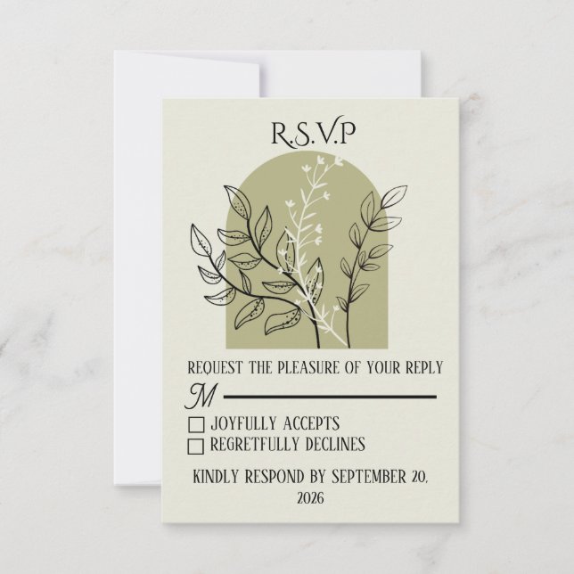 Tarjeta de respuesta RSVP de arco de verde salvia (Anverso)