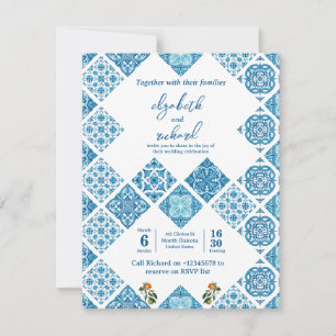 Tarjeta de respuesta RSVP de azulejo azul limón me