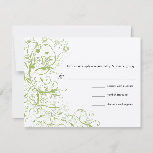 Tarjeta de respuesta RSVP de Birds & Swirls Wedds (Anverso)