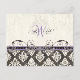 Tarjeta de respuesta RSVP de Black 'n White Damask