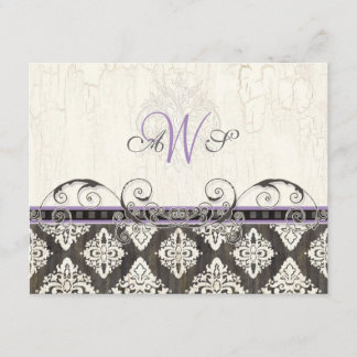 Tarjeta de respuesta RSVP de Black 'n White Damask