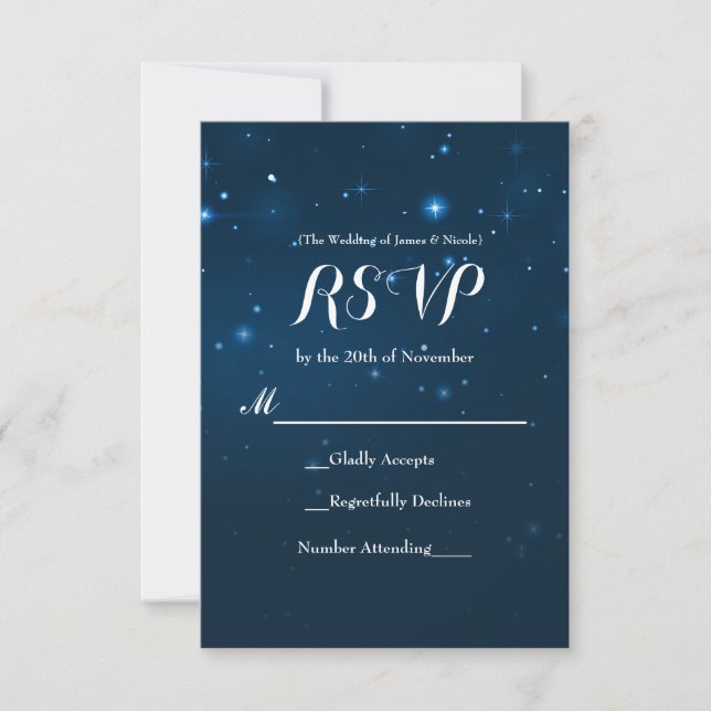 Tarjeta de respuesta RSVP de Blue Starry Night Sky (Anverso)