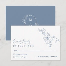 Tarjeta de respuesta RSVP de boda azul polvoriento