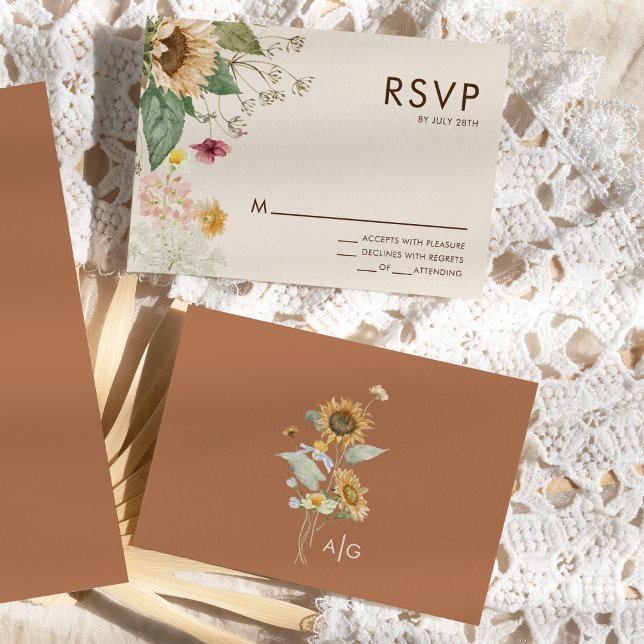 Tarjeta de respuesta RSVP de boda beige de girasol (Subido por el creador)