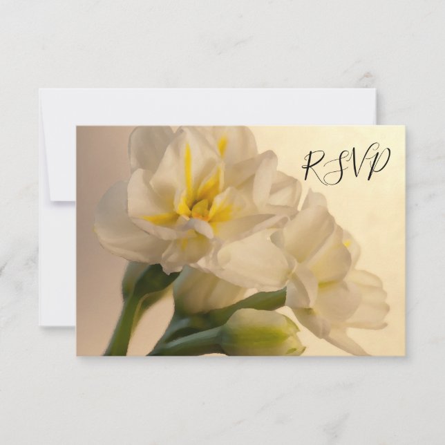 Tarjeta de respuesta RSVP de boda blanca doble de  (Anverso)